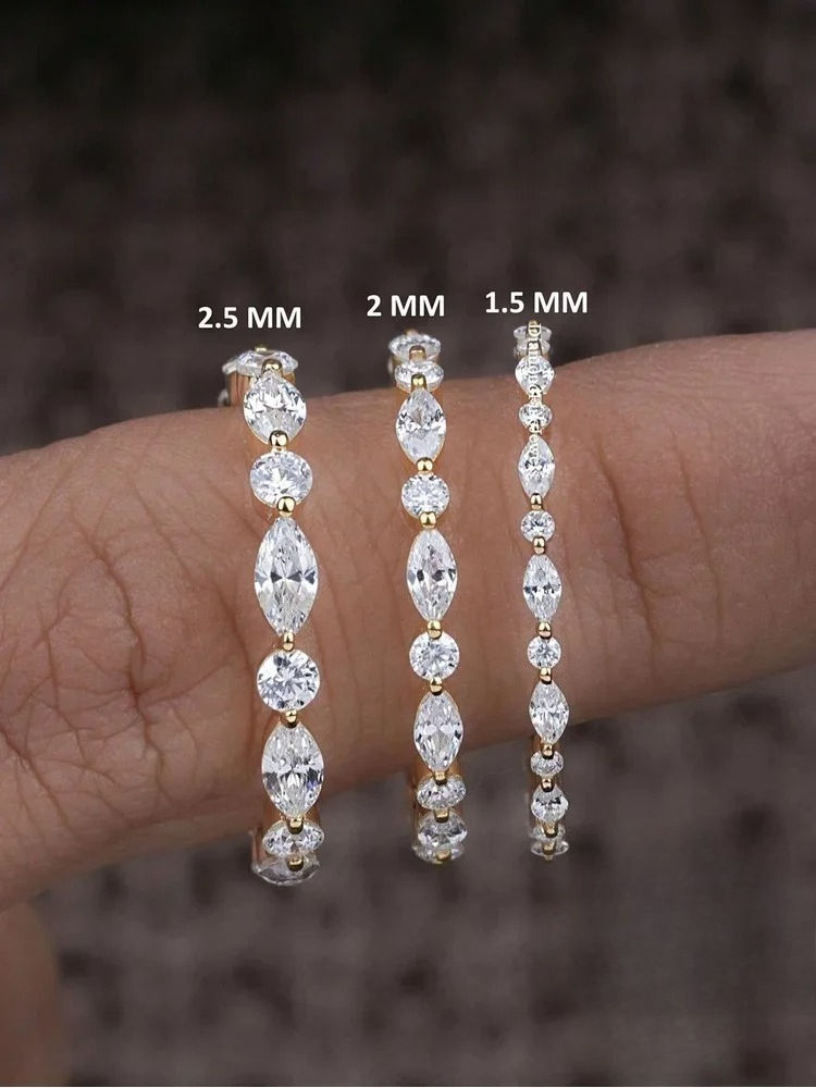 925 Sterling Silver Real Moissanite Diamond Marquise Round Ring For Women Daily