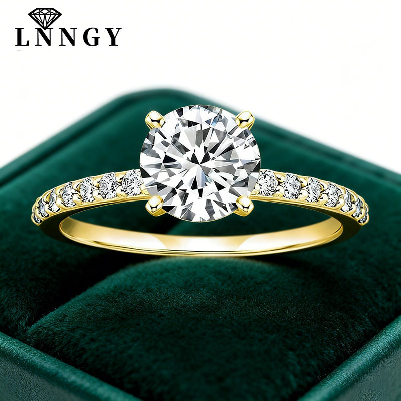 Lnngy Certified 8mm 2ct Moissanite Solitaire Ring 14K Gold Filled Engagement Rin