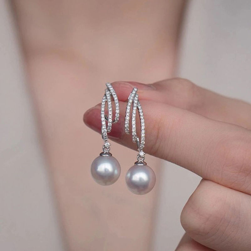 New 925 Sterling Silver Pearl Earrings Personality Charm Shining Zircon Earrings