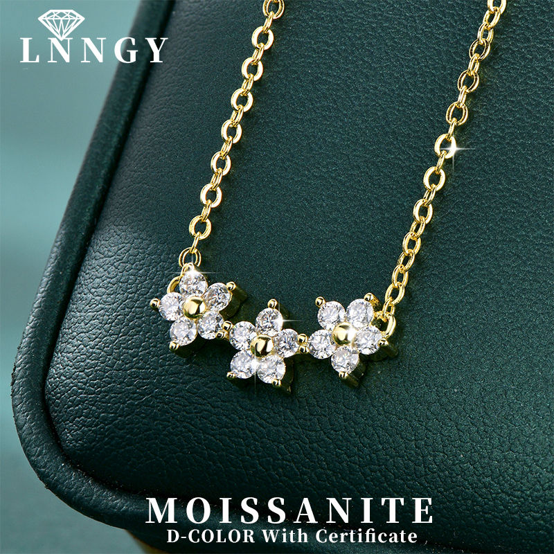 Lnngy Certified 2mm Moissanite Diamond Necklace Niche Light Luxury Cute Flower P