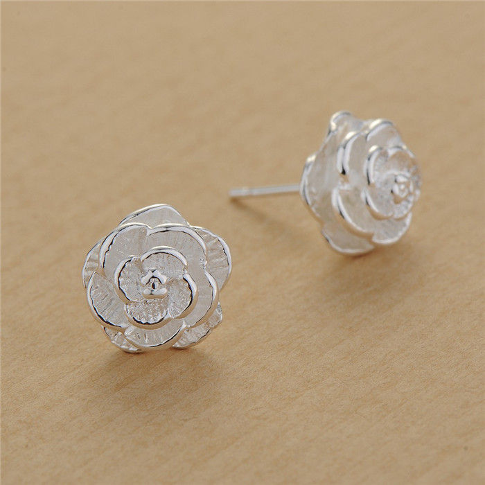 925 Sterling Silver Fine 10MM Elegant Flower Stud Earrings Elegant Woman Fashion