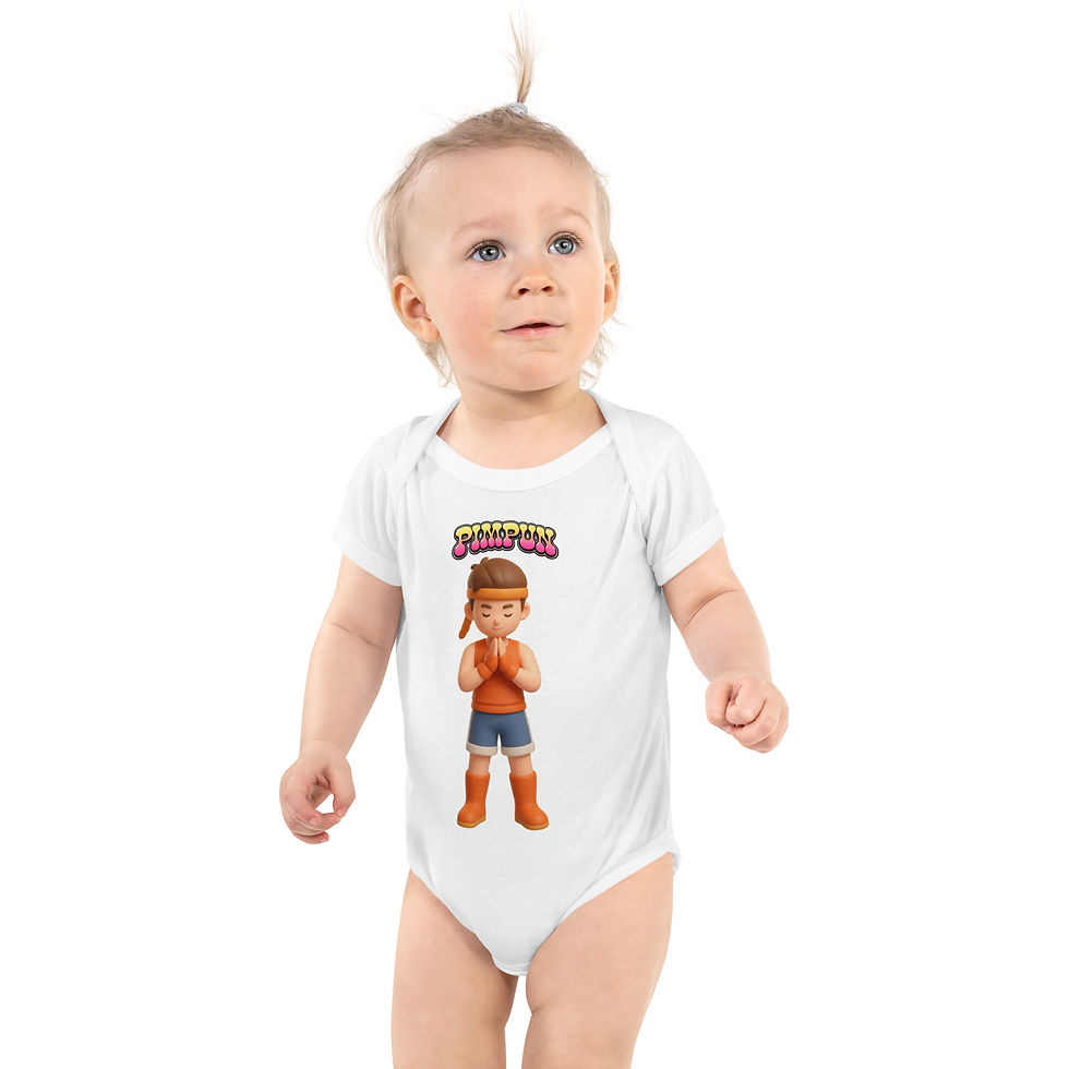 Miniaturbild: Baby Muay Thai Kurzarm-Strampler – Wai Kru Gebetsmotiv PIMPUN | Baby Body