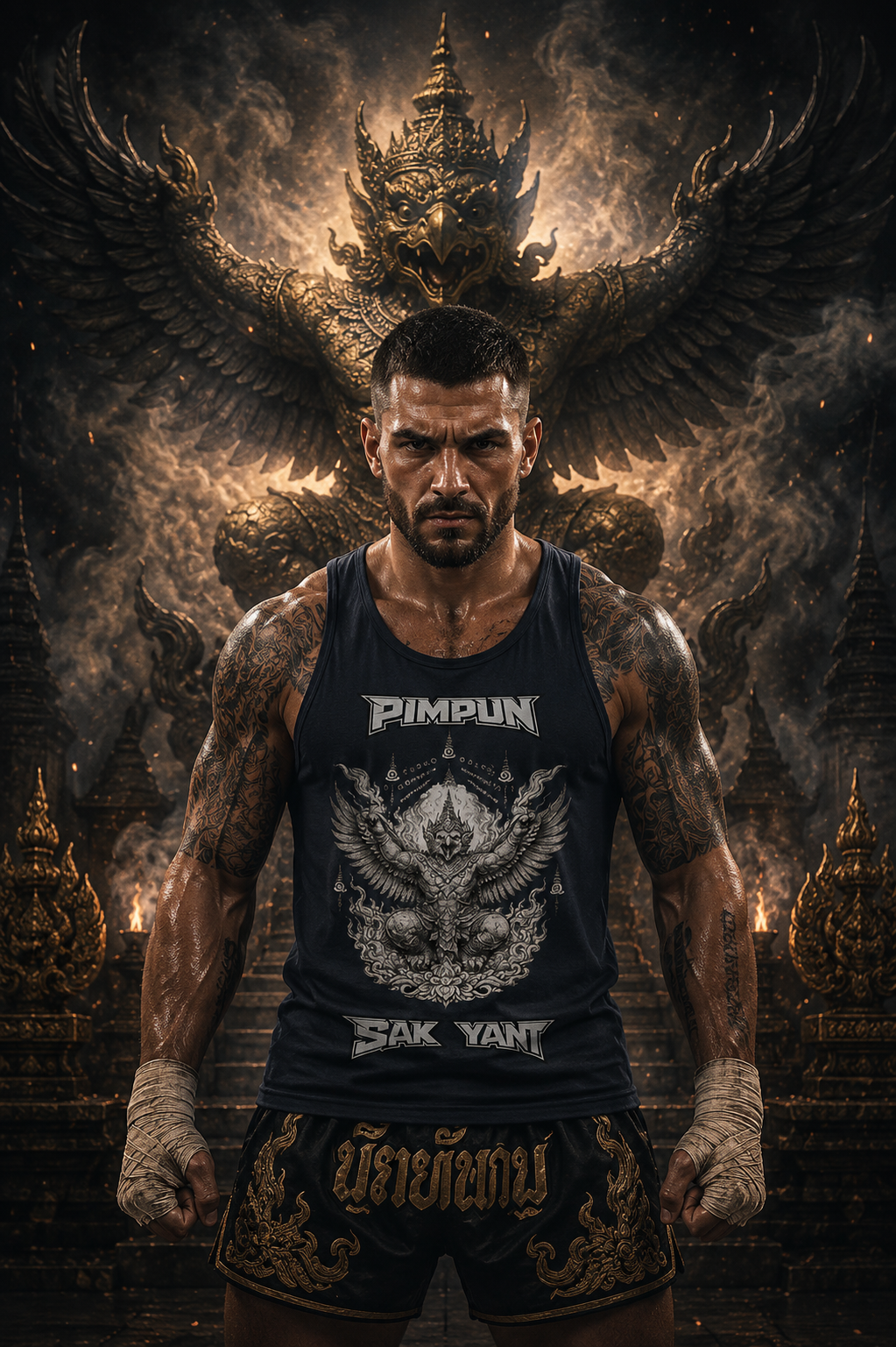 PIMPUN Sak Yant Garuda Herren Tank Top – Spirituelle Thai Tattoo Kunst