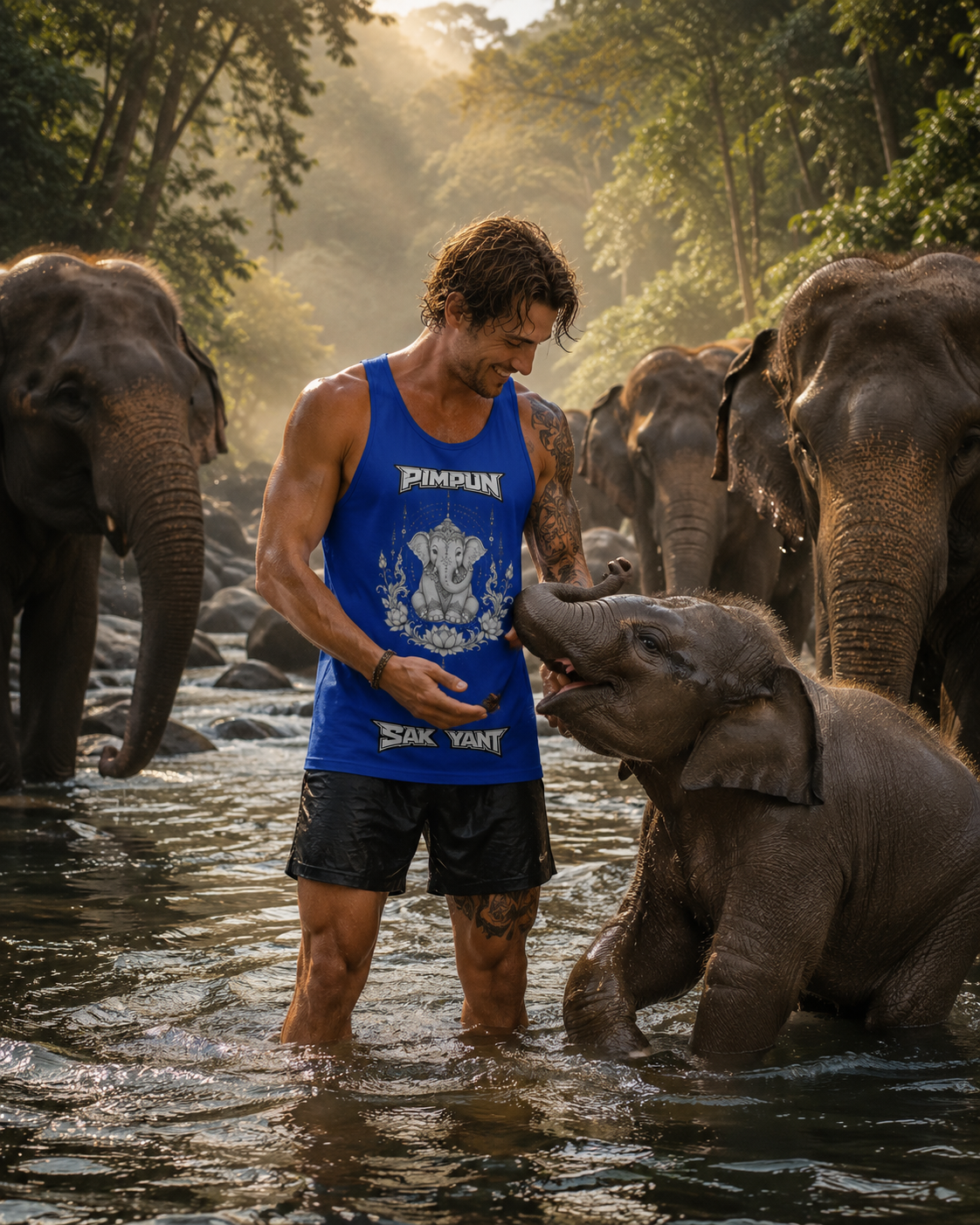 PIMPUN Sak Yant Elefant der Freude Herren Tank Top – Thai Spirit Art