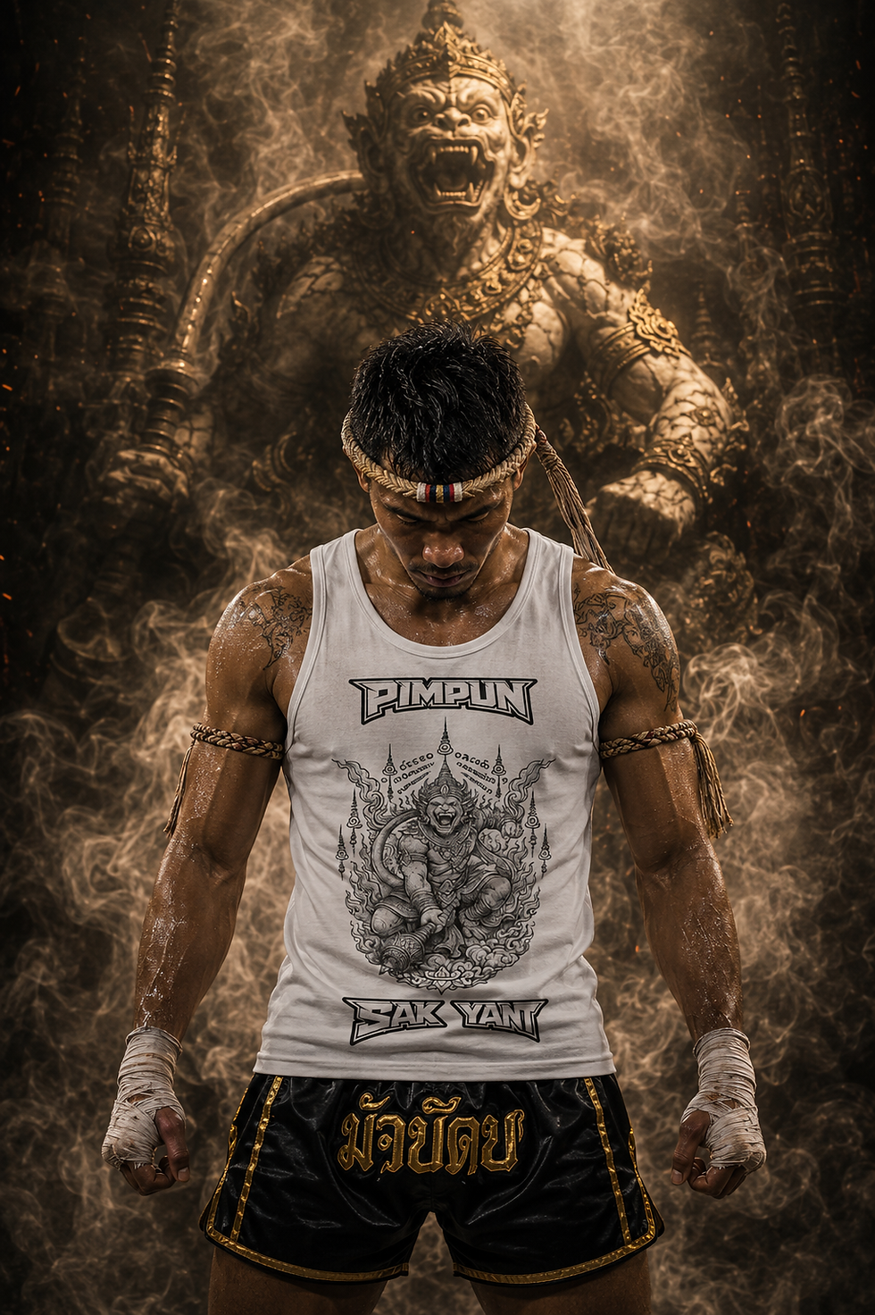 Miniaturbild: PIMPUN Sak Yant Hanuman Herren Tank Top – Spirituelle Thai Tattoo Kunst