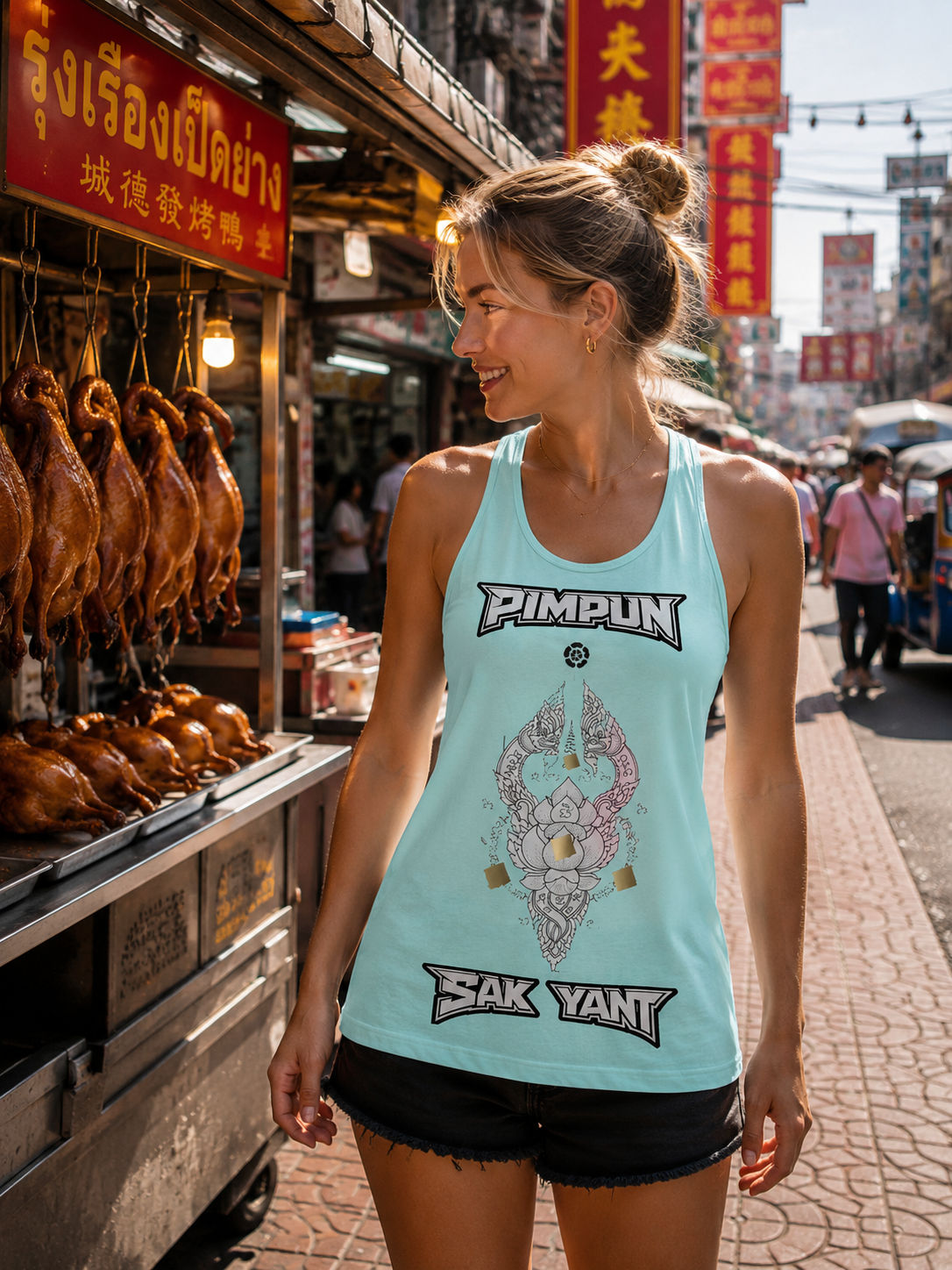 PIMPUN Sak Yant Lotus Racerback Tank Top – Spirituelle Thai Streetwear