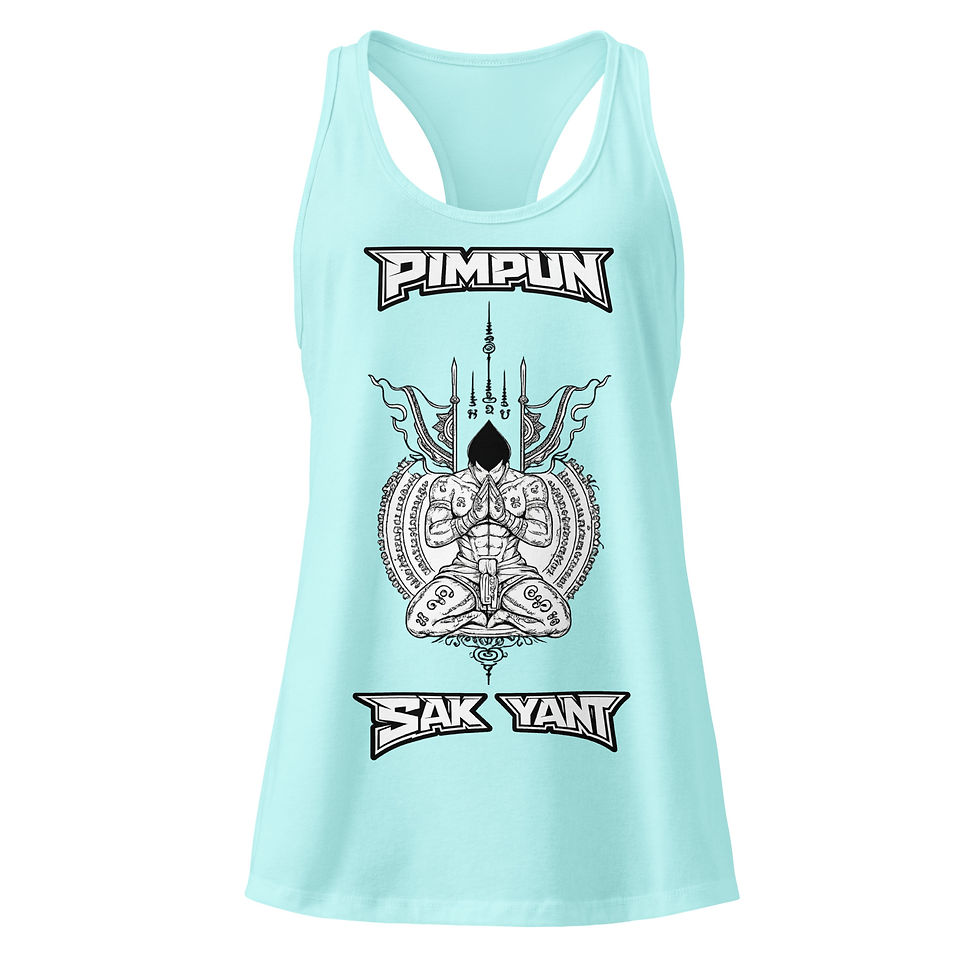 Miniaturbild: PIMPUN Sak Yant Warrior Racerback Tank Top – Spirituelle Thai Tattoo Kunst