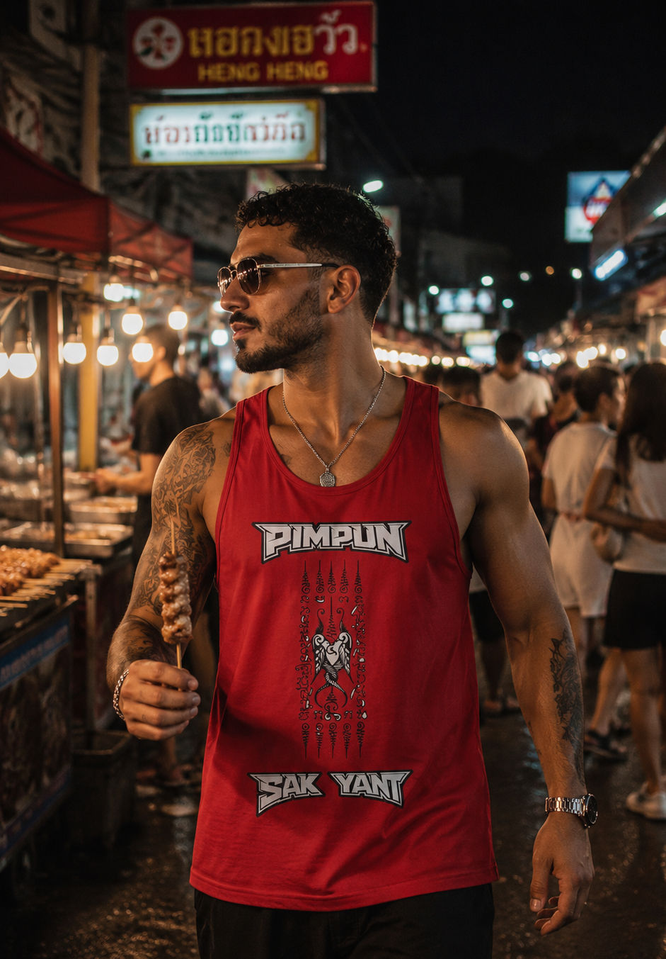 PIMPUN Sak Yant Hah Taew Herren Tank Top – Spirituelle Thai Tattoo Kunst