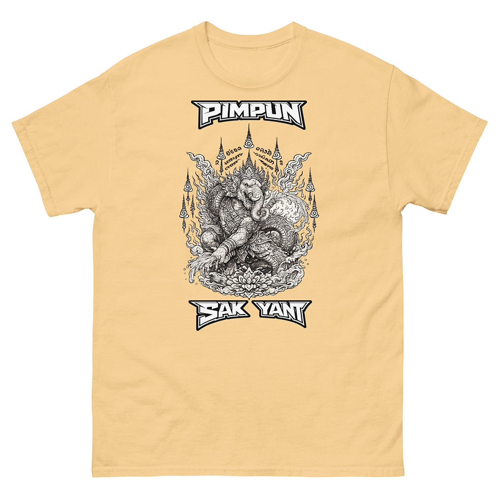 Miniaturbild: PIMPUN Sak Yant Waree Kunchorn T-Shirt – Mystische Thai Tattoo Art