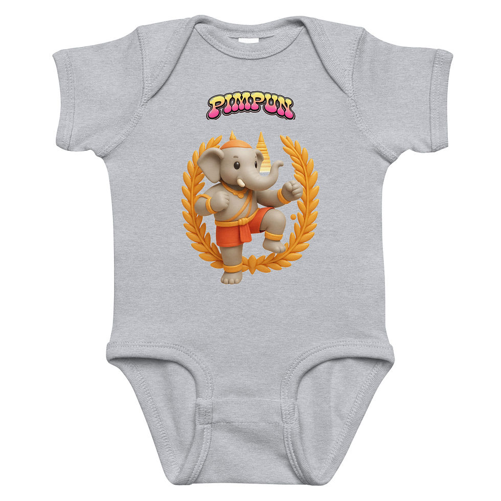 Miniaturbild: Baby Muay Thai Kurzarm-Strampler – Elefant Kämpfer Design | PIMPUN Baby Body 