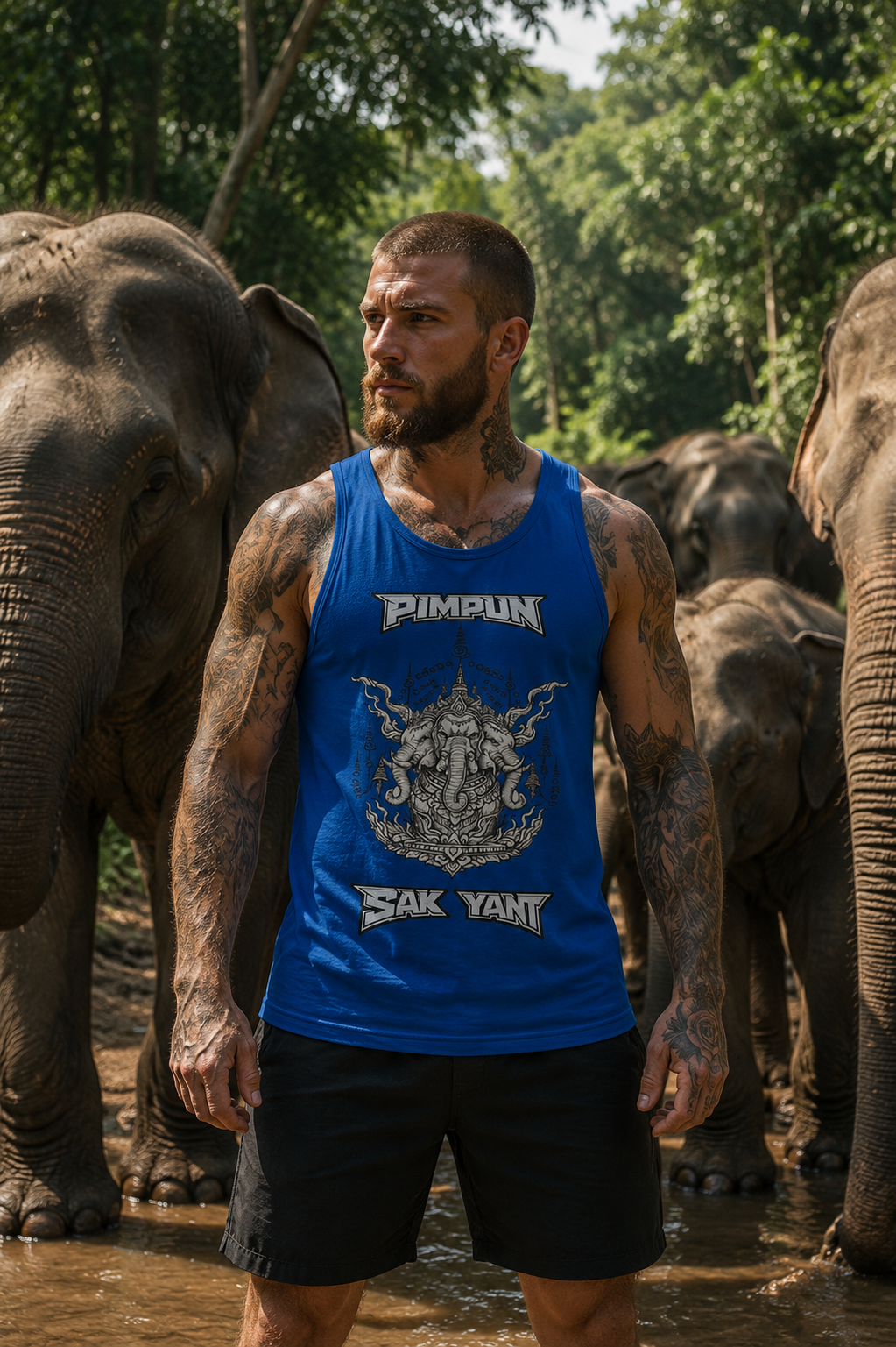 PIMPUN Sak Yant Erawan Herren Tank Top – Spirituelle Thai Tattoo Kunst