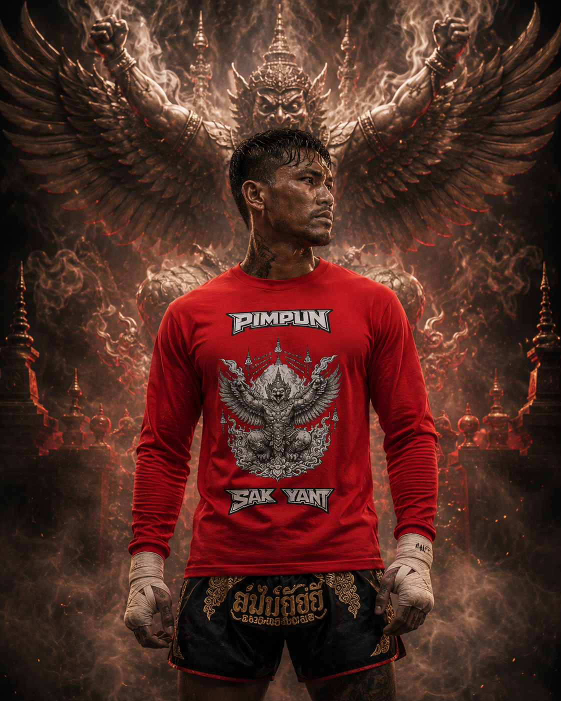 PIMPUN Sak Yant Garuda Flame Longsleeve – Mystic Warrior Spirit