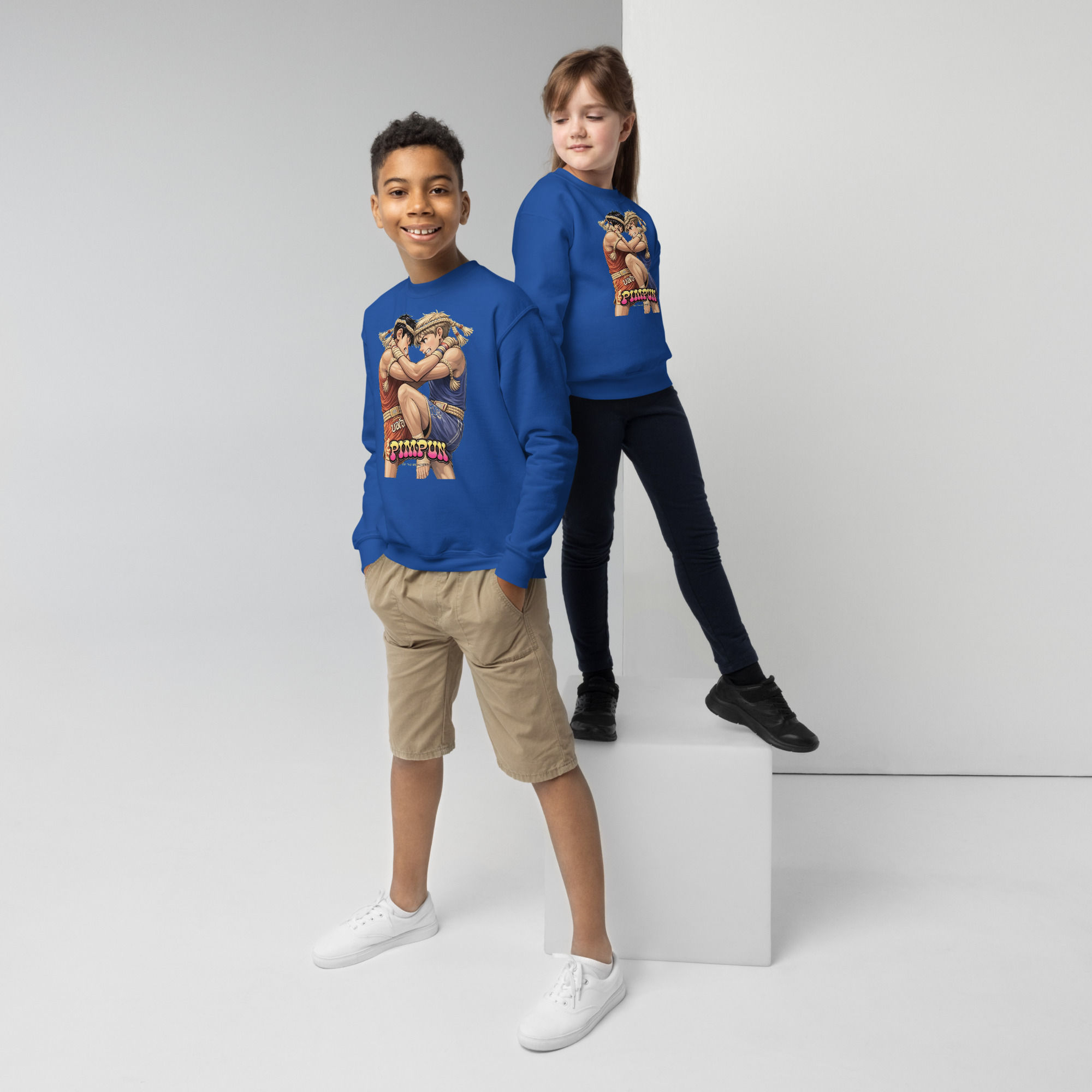 Muay Thai Clinch Sweatshirt Teens – PIMPUN Crewneck Thai Boxing Heritage Design