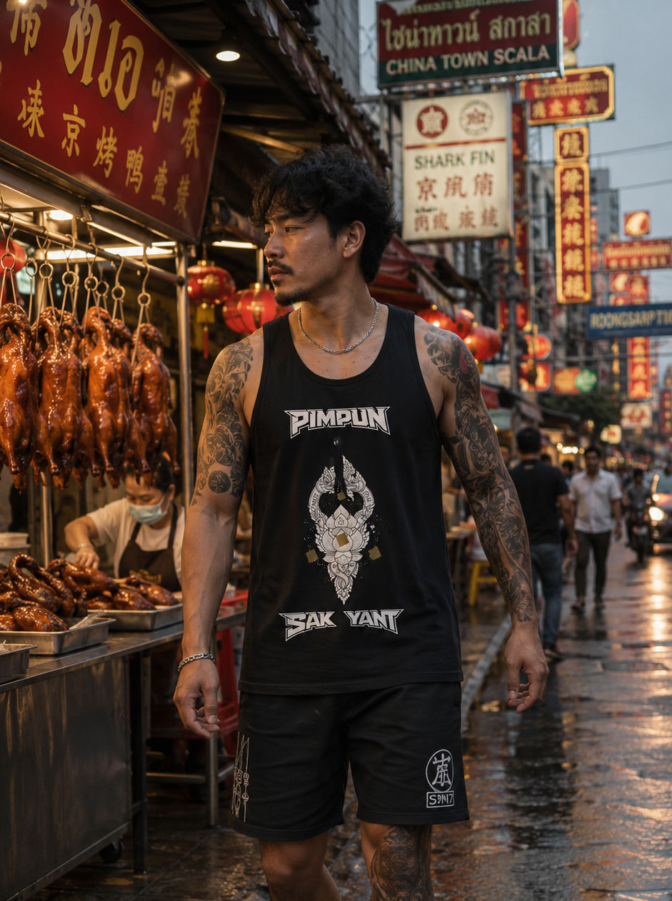 PIMPUN Sak Yant Lotus Herren Tank Top – Spirituelle Thai Streetwear