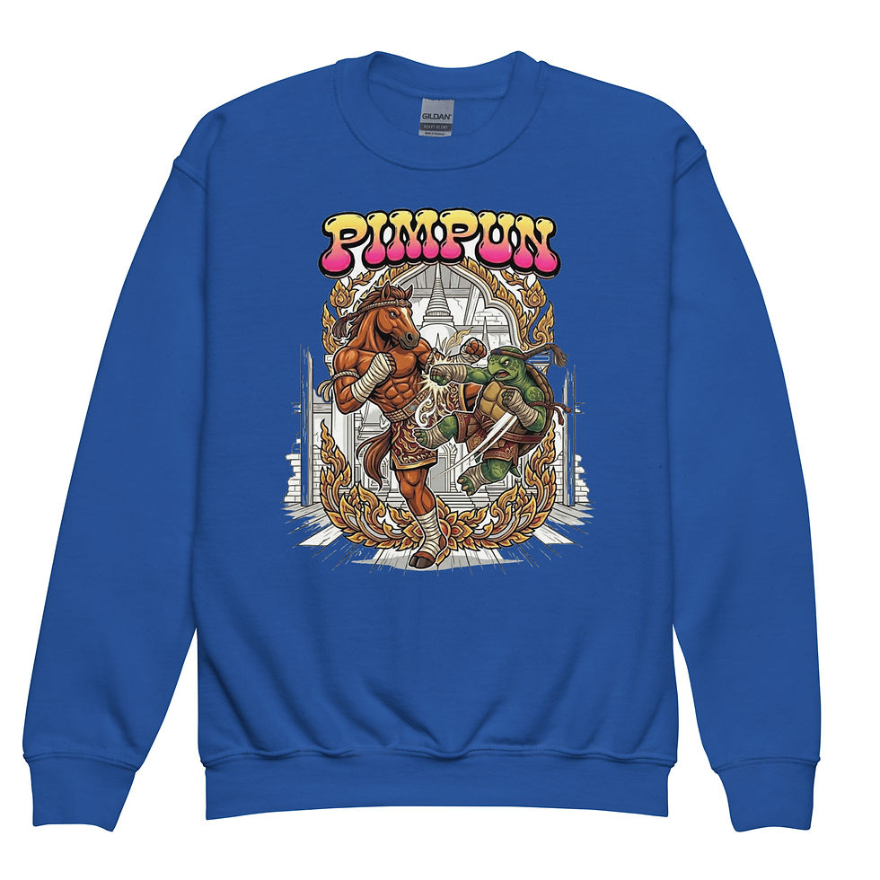 Miniaturbild: Horse vs. Turtle Fight Sweatshirt – Cooler PIMPUN Crewneck für Teens mit Style