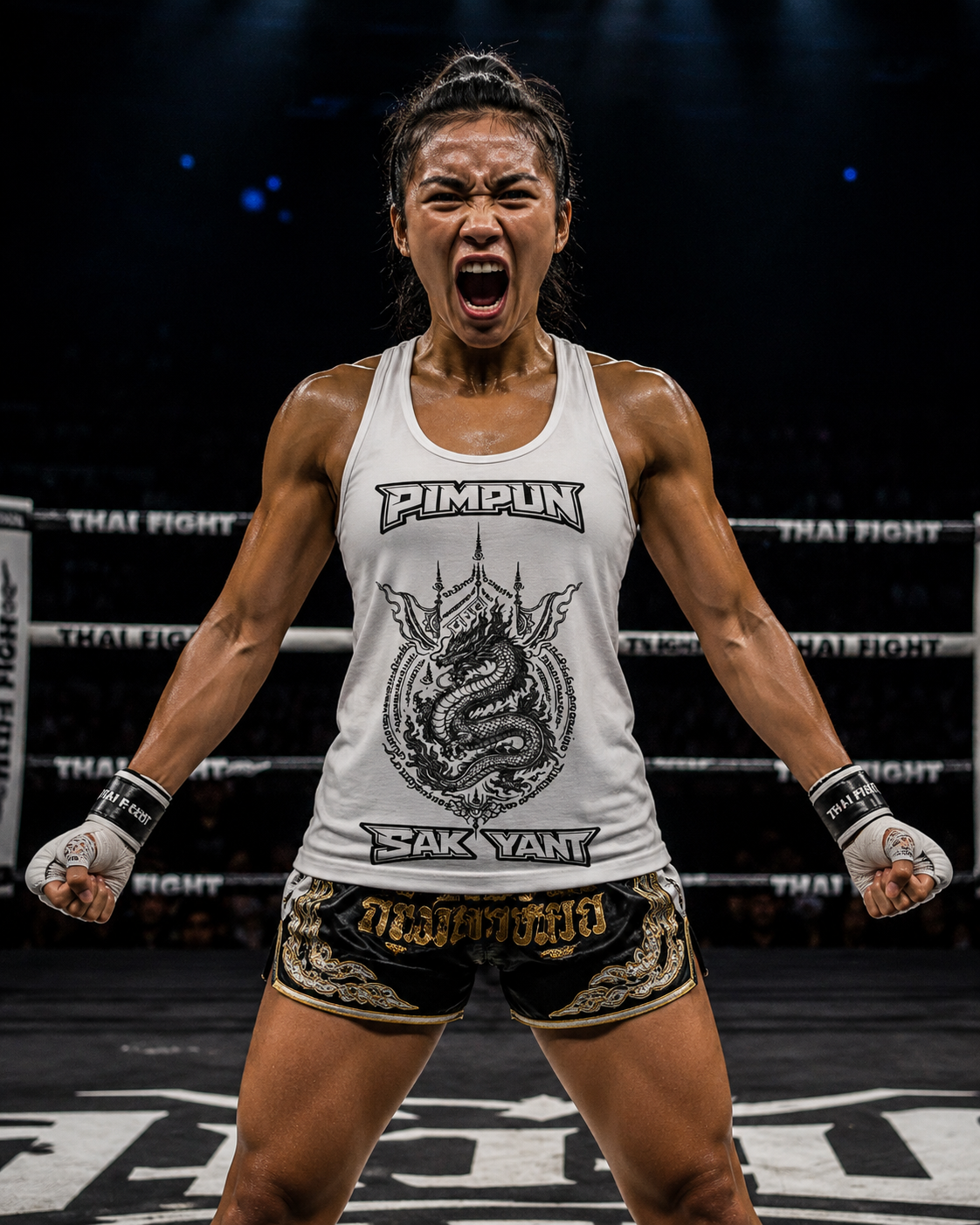 PIMPUN Sak Yant Dragon Racerback Tank Top – Spirituelle Thai Tattoo Kunst
