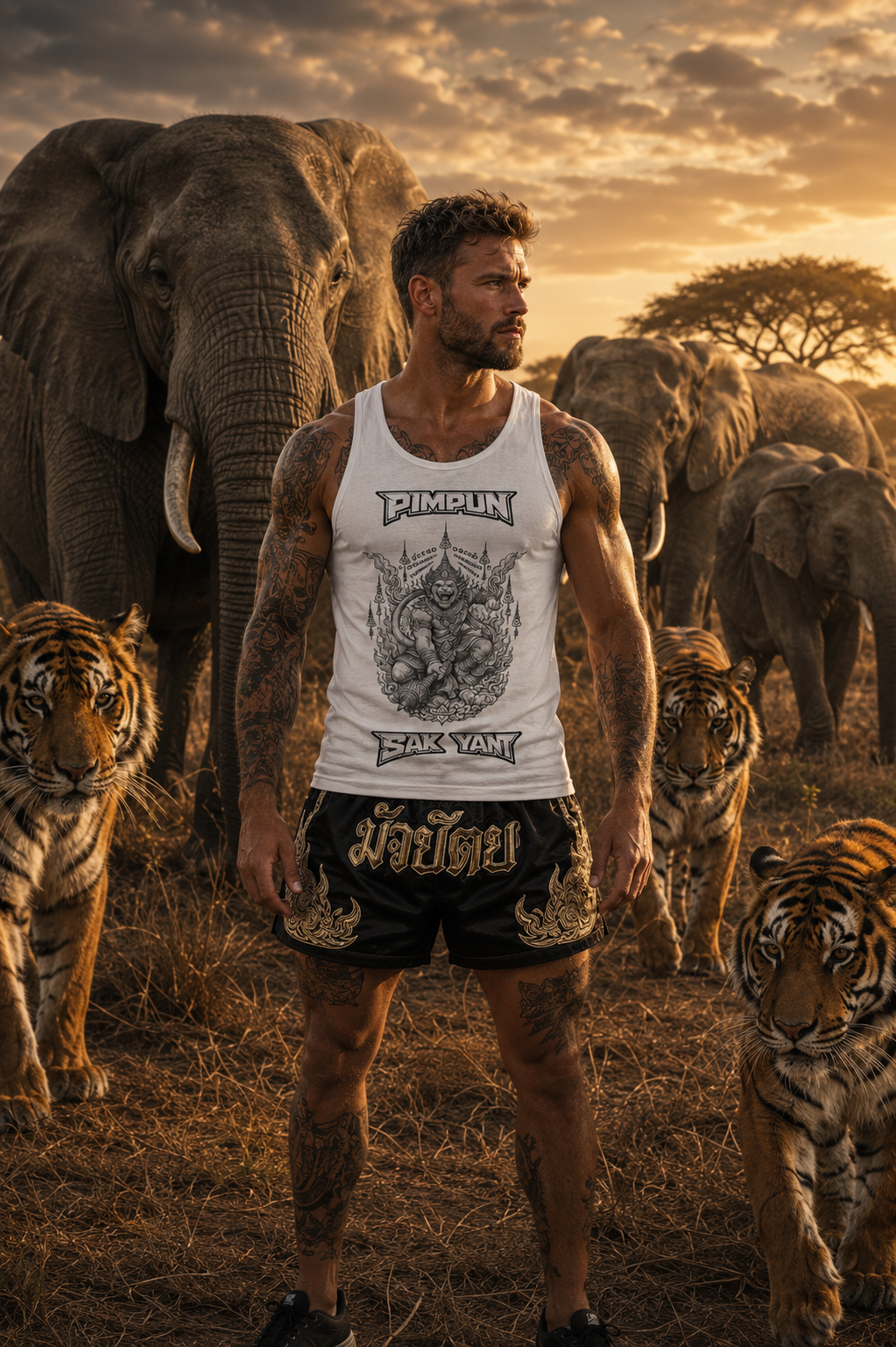 PIMPUN Sak Yant Waree Kunchorn Herren Tank Top – Mystische Thai Tattoo Art