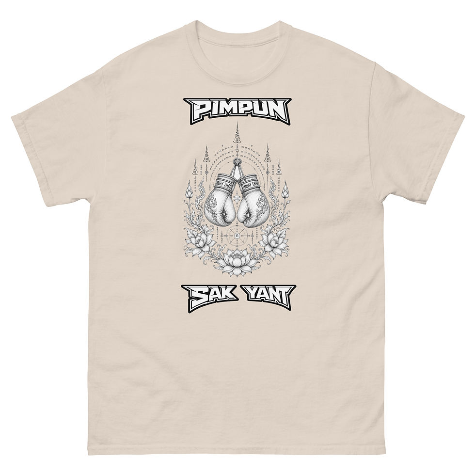 Miniaturbild: PIMPUN Sak Yant Muay Thai Twin Gloves T-Shirt – Muay Thai Fight Spirit