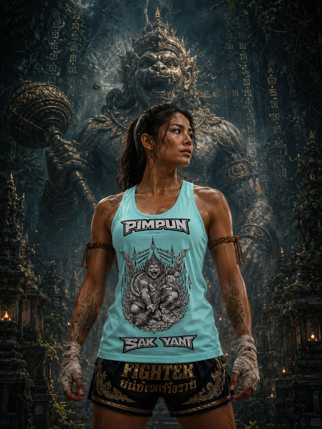 PIMPUN Sak Yant Hanuman Racerback Tank Top – Spirituelle Thai Tattoo Kunst