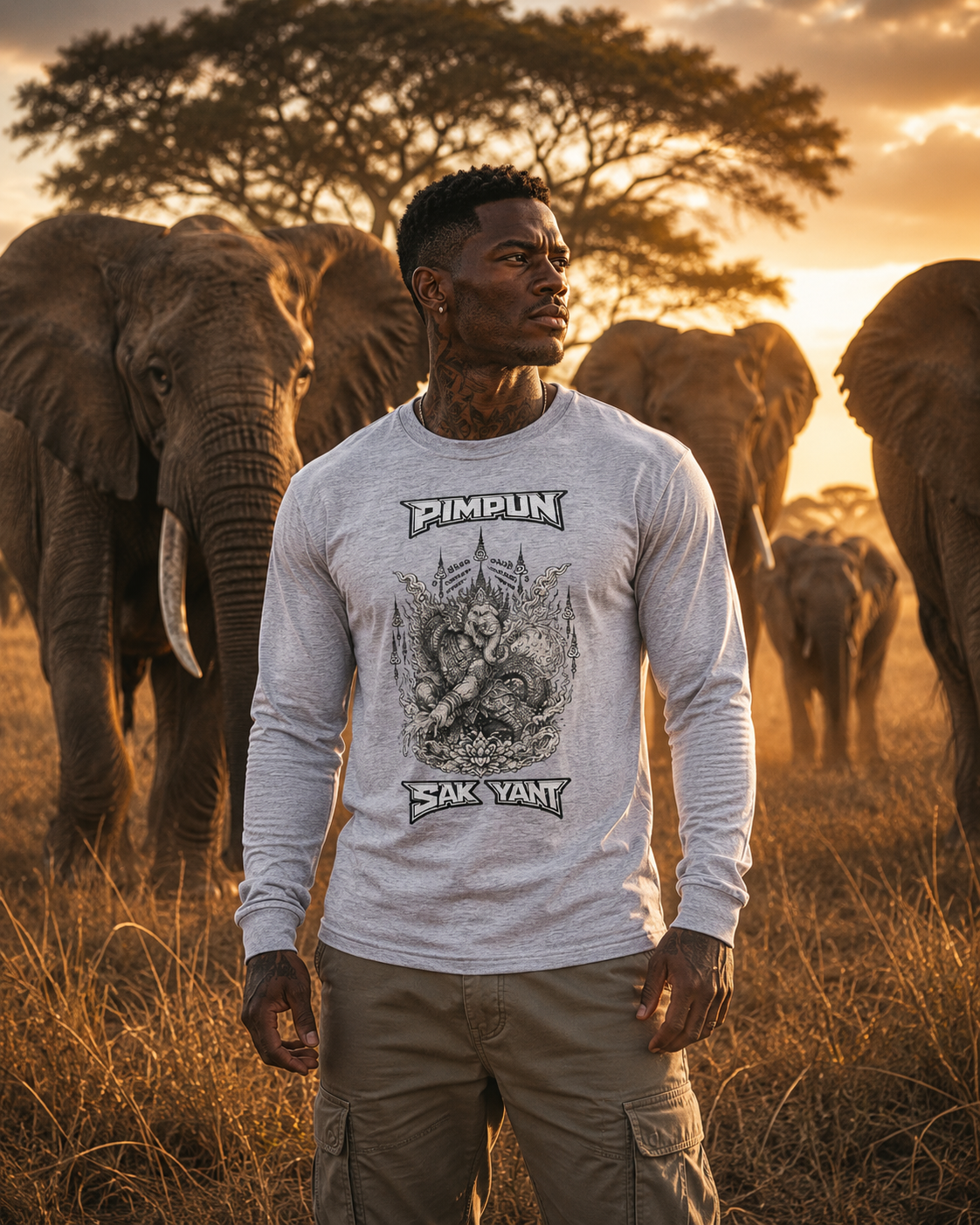 PIMPUN Ganesha Sak Yant Longsleeve – Thai Warrior Elephant God