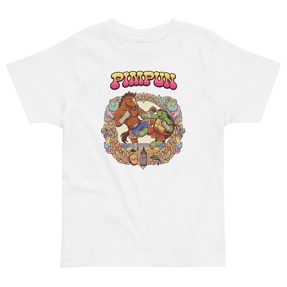 Miniaturbild: Muay Thai Freunde Kinder Shirt – Horse & Turtle Fun 🐎🐢💛