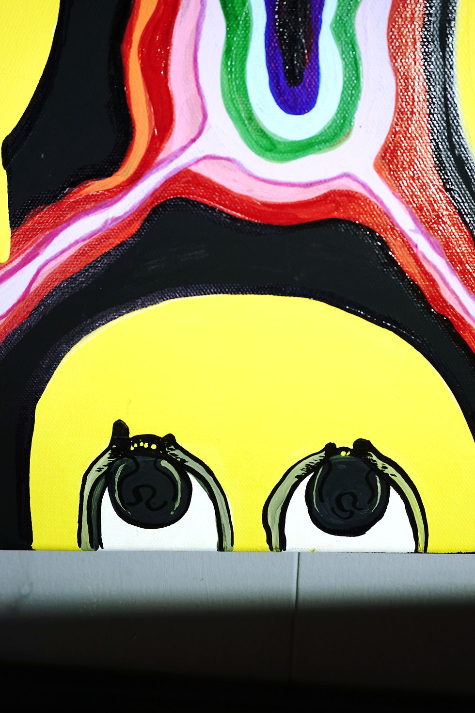 Thumbnail: yellow smiling psychedelic painting face up close