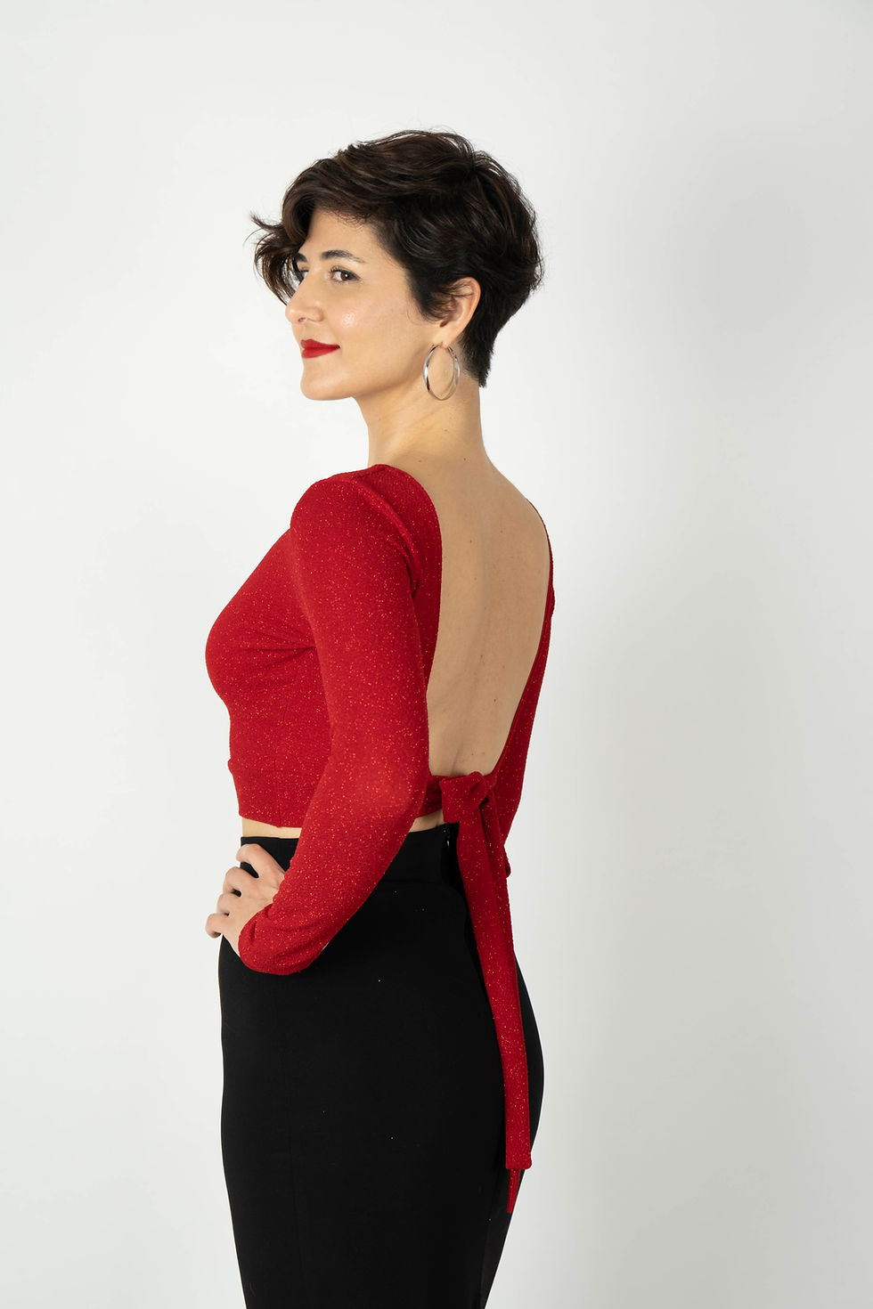 Thumbnail: Muse - Long Sleeve Shiny Red Tango Top