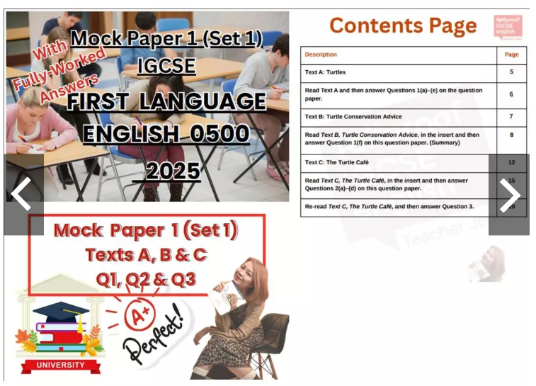 IGCSE English as 1st Language 0500 - Mock Papers 1 & Paper 2 ( Set 1 & Set 2 )
