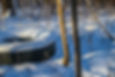 An old tire in the snow.