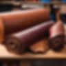 rolls of leather on a workbench