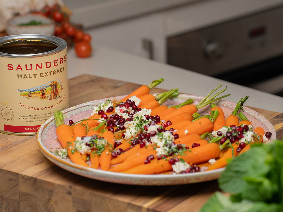 GLAZED CARROTS WITH
FETA & POMEGRANATE