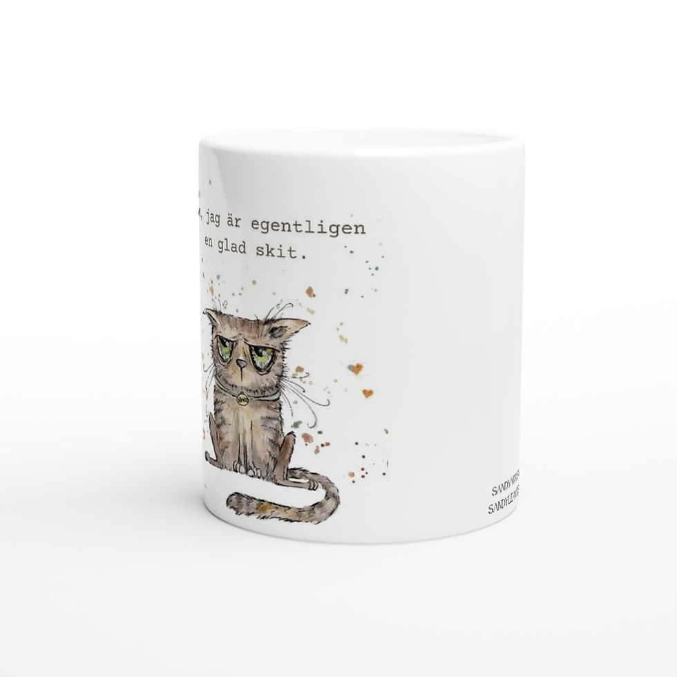 Miniatyrbild: Keramisk mugg med tryck "Jag är egentligen en glad skit"-katten