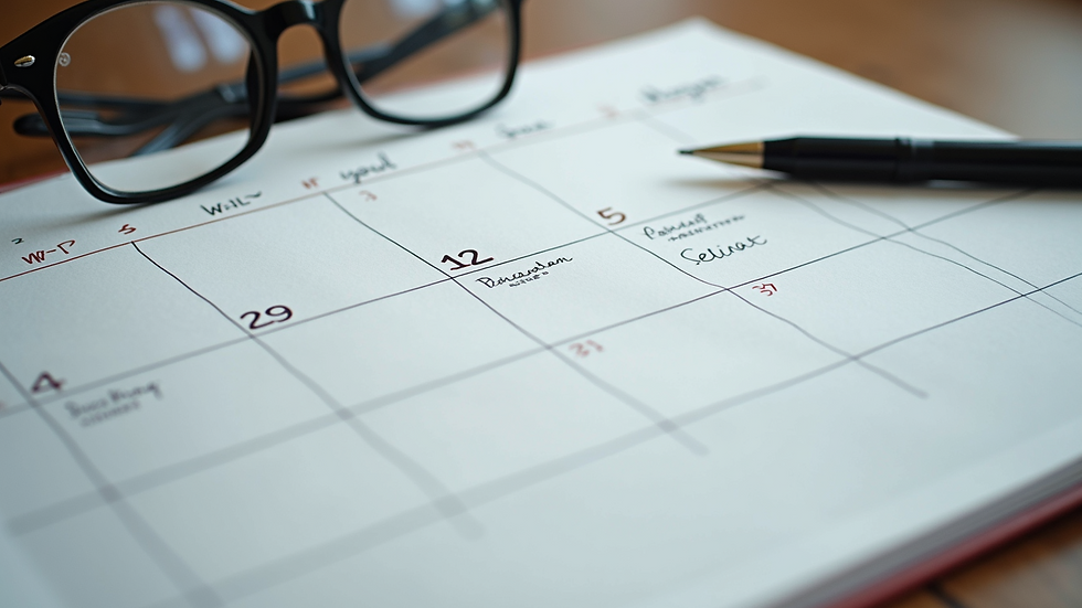 High angle view of a calendar with business planning notes