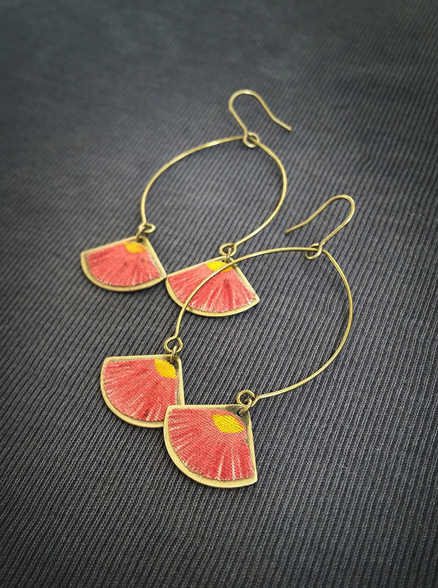 BO arc double éventail rose point jaune