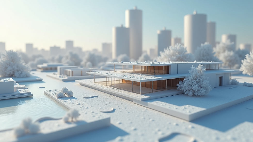 Eye-level view of a detailed 3D architectural model displayed on a design software screen