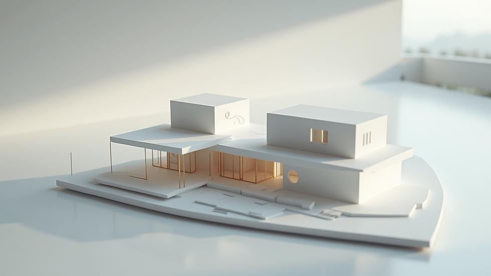 High angle view of modern architectural model on a sleek surface