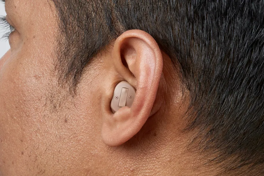 Rear view of half-shell ITE hearing aid
