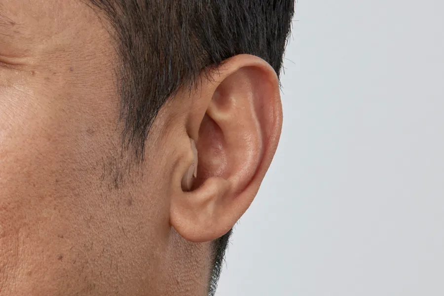 Front view of half-shell hearing aid