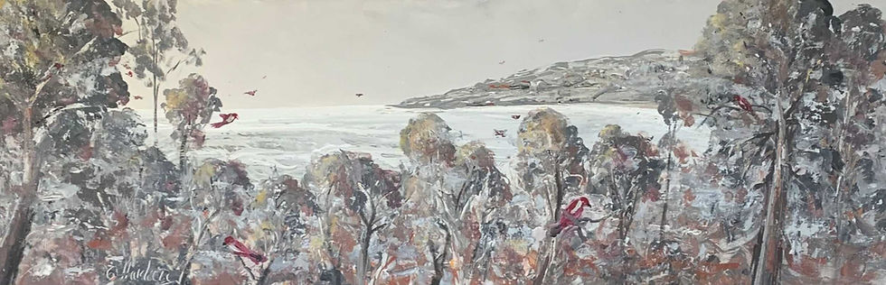 Thumbnail: "Rosella from my Balcony" Original Acrylic Painting