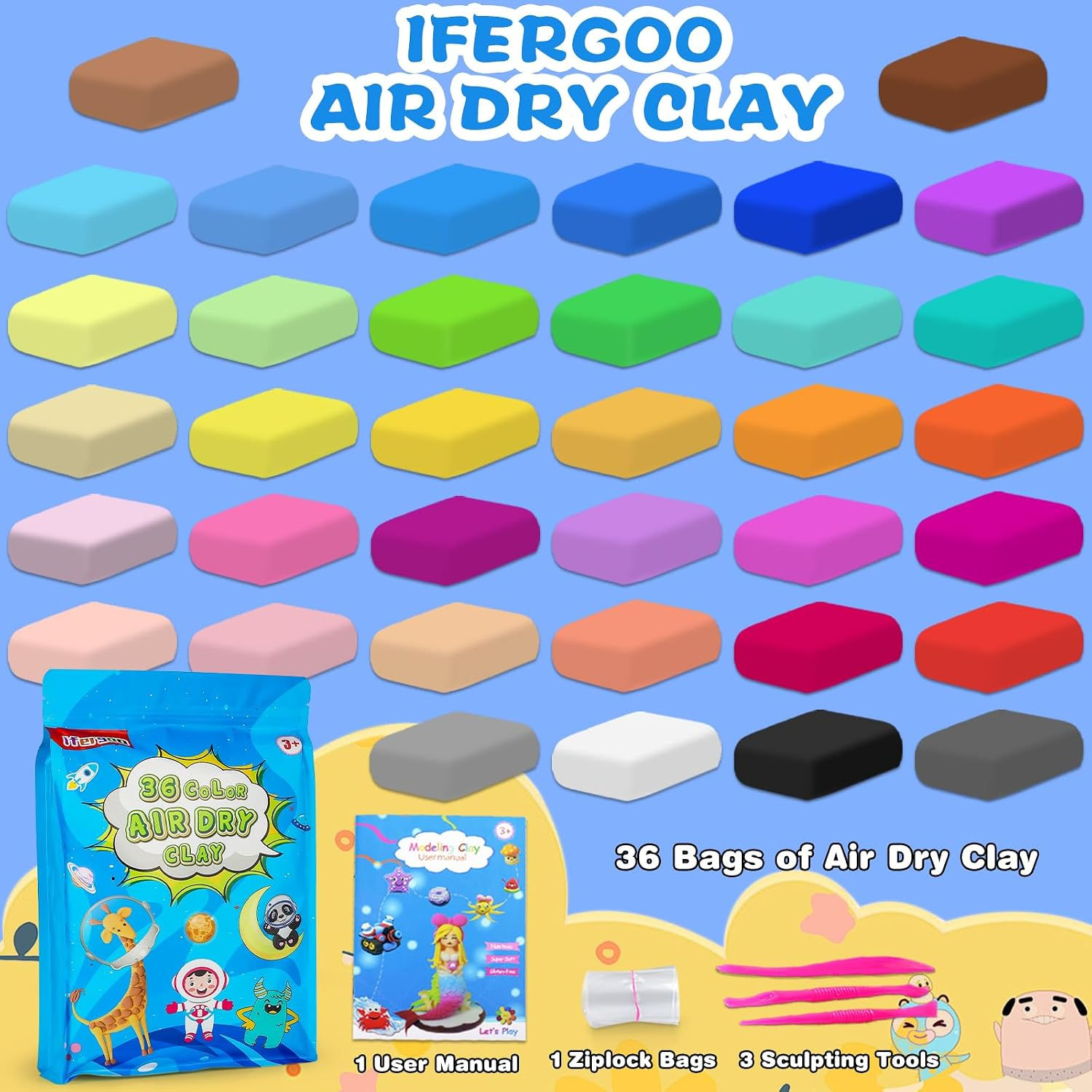 Air Dry Clay, 36 Colors Magic Foam DIY Molding Clay for Slime
