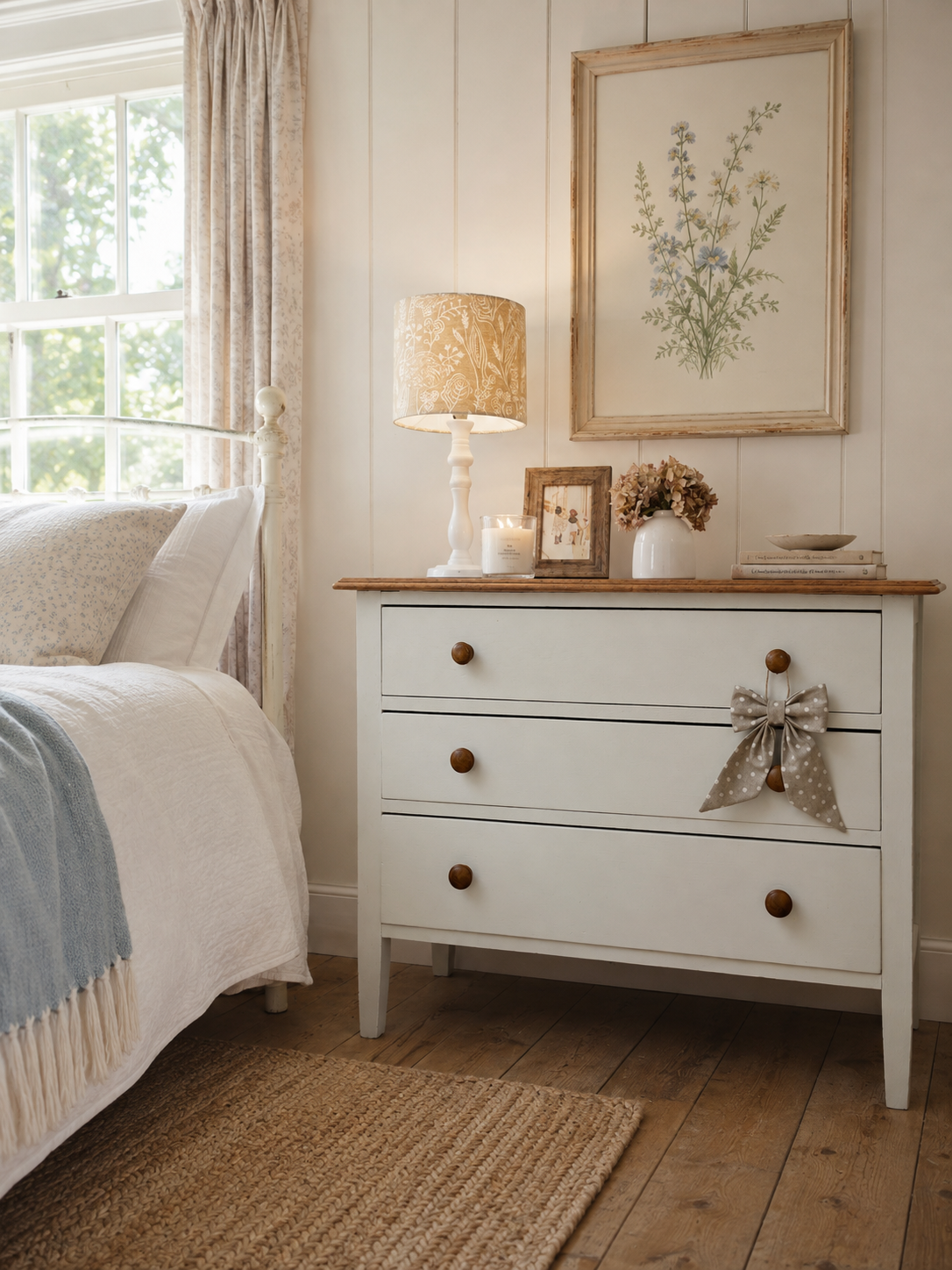 Painted Vintage Upcycled Oak-Topped Chest of Drawers in Grey