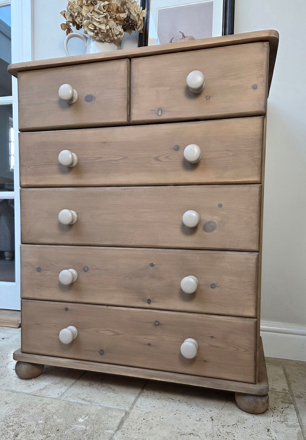 Thumbnail: Upcycled Pine 4+2 Chest of Drawers – Vintage Paint Wash & Wax Finish