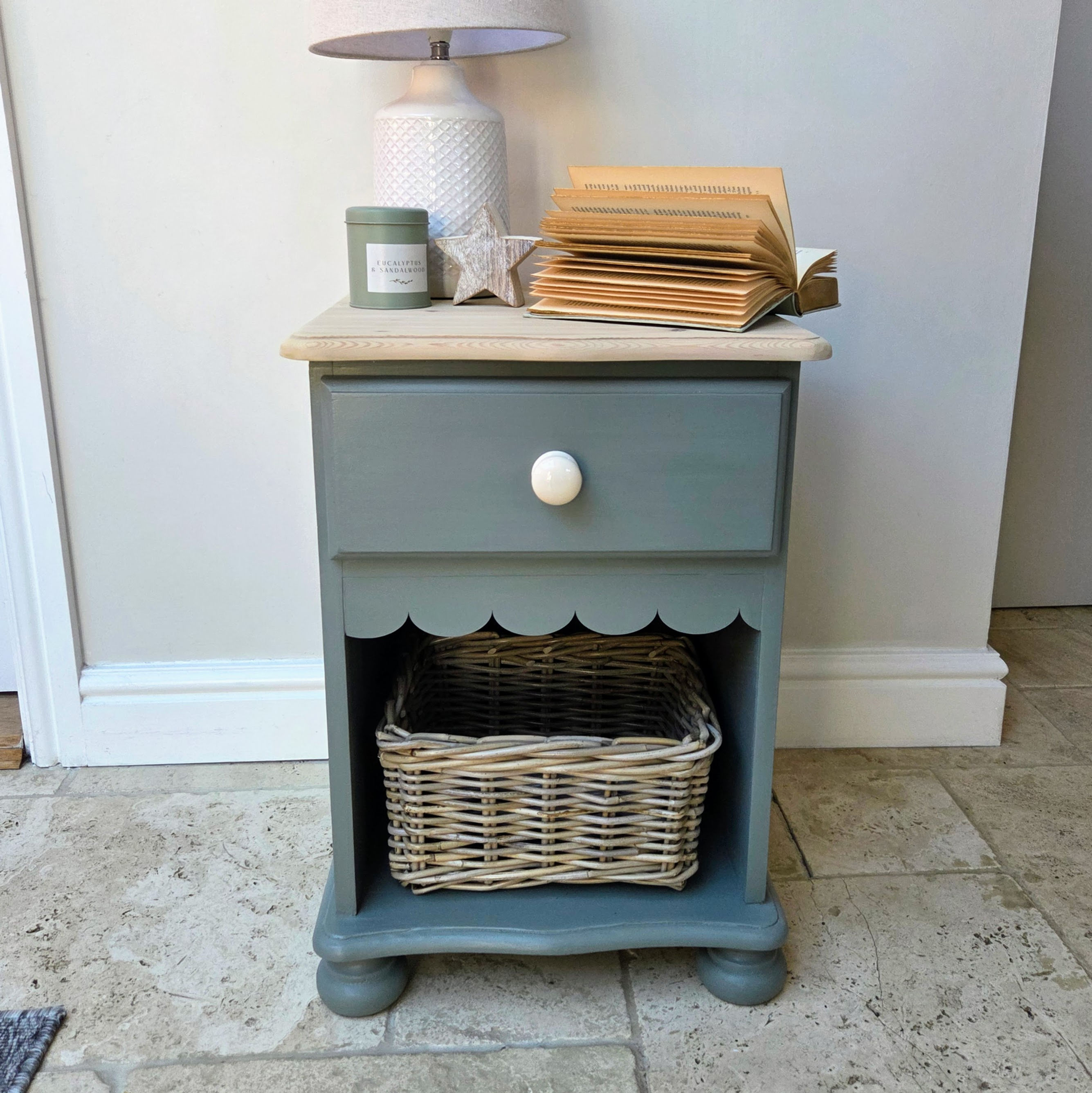 Bedside Table with Drawer in Waxed Khaki