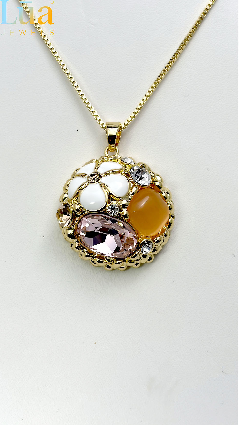 Thumbnail: Gold Floral Cluster Crystal Pendant Necklace LUA Jewels