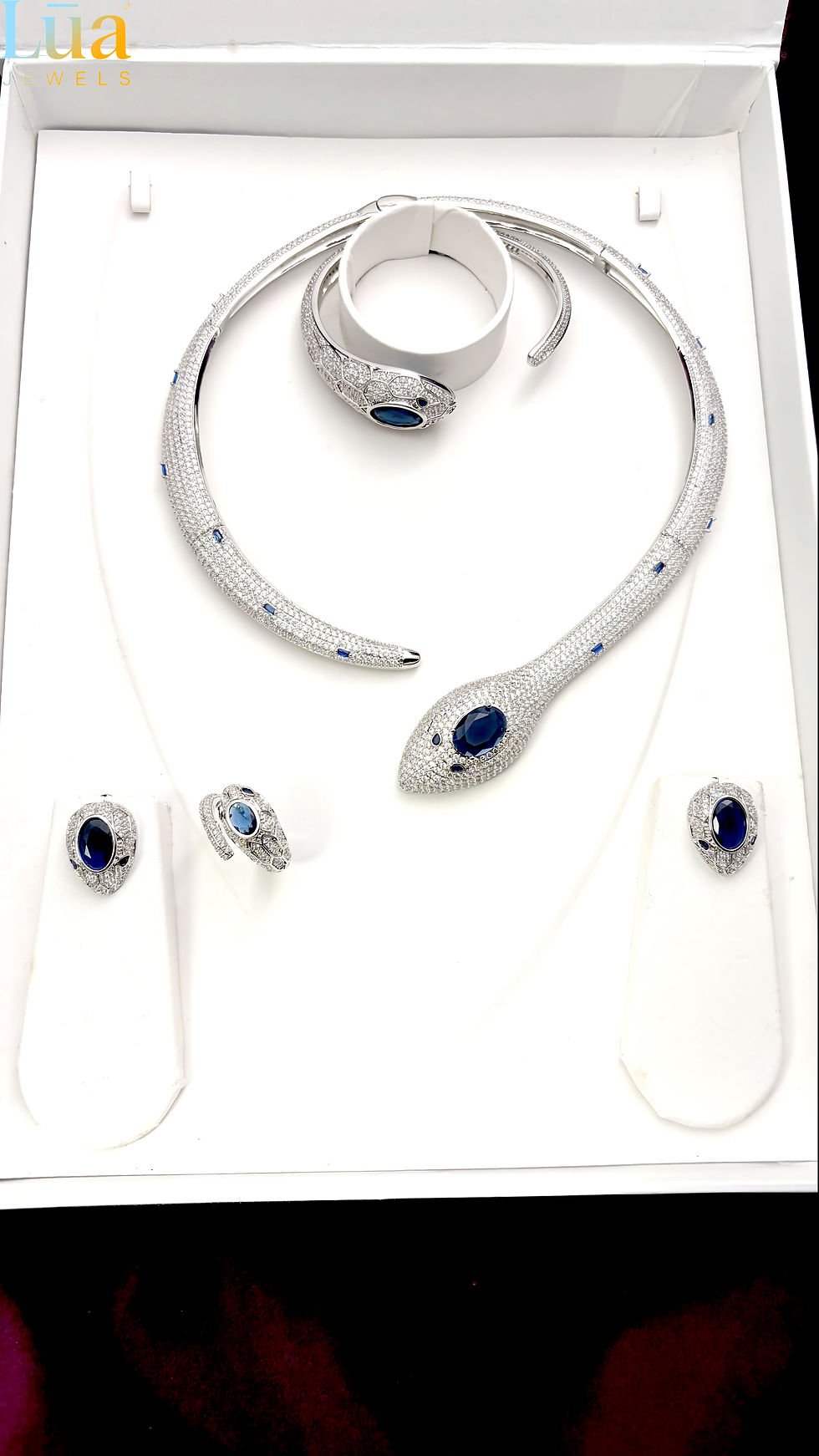 Thumbnail: Silver Serpent Crystal Jewellery Set with Blue Stone LUA Jewels