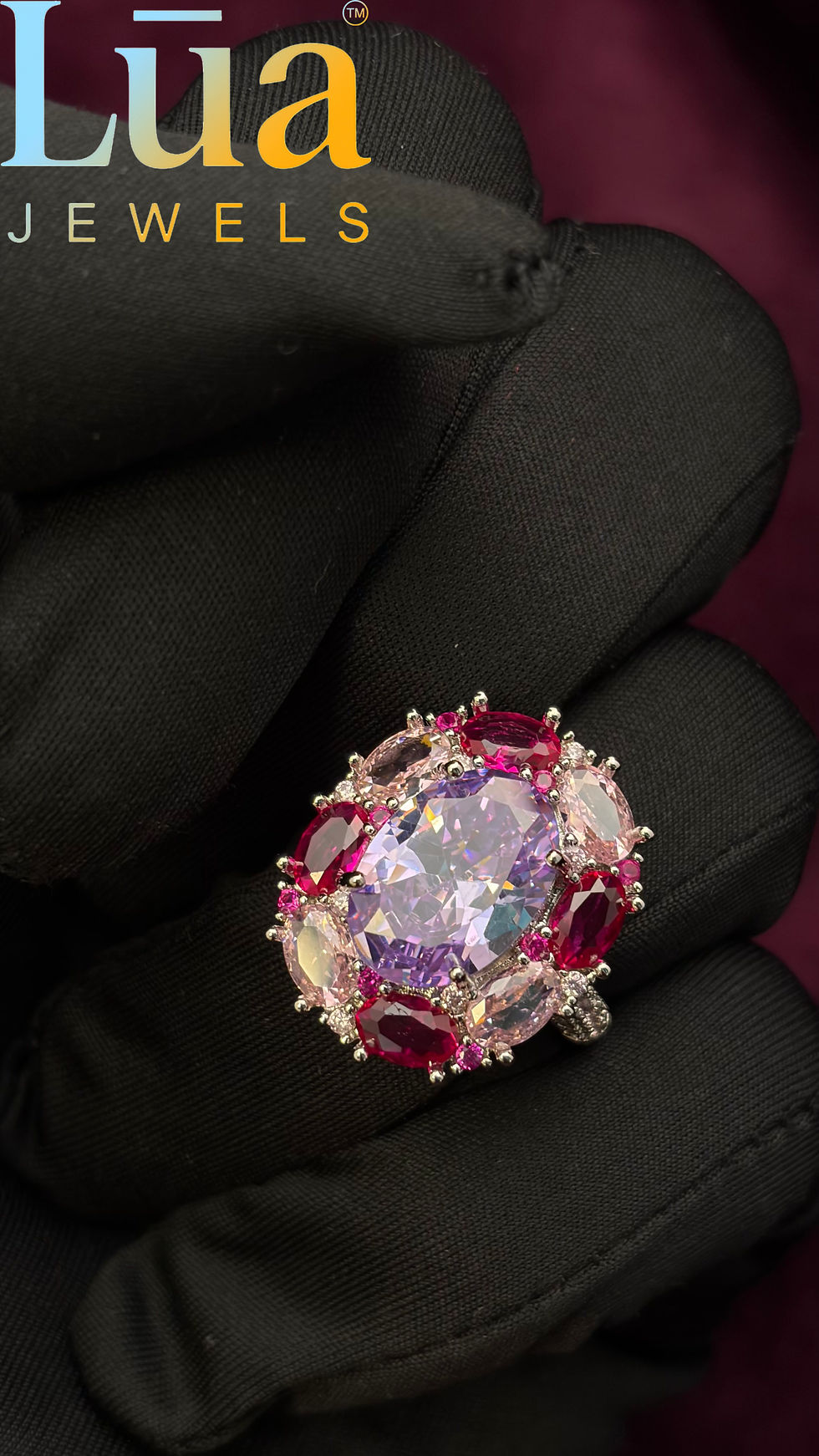 Thumbnail: Lavender Aurora Cluster Ring � Silver