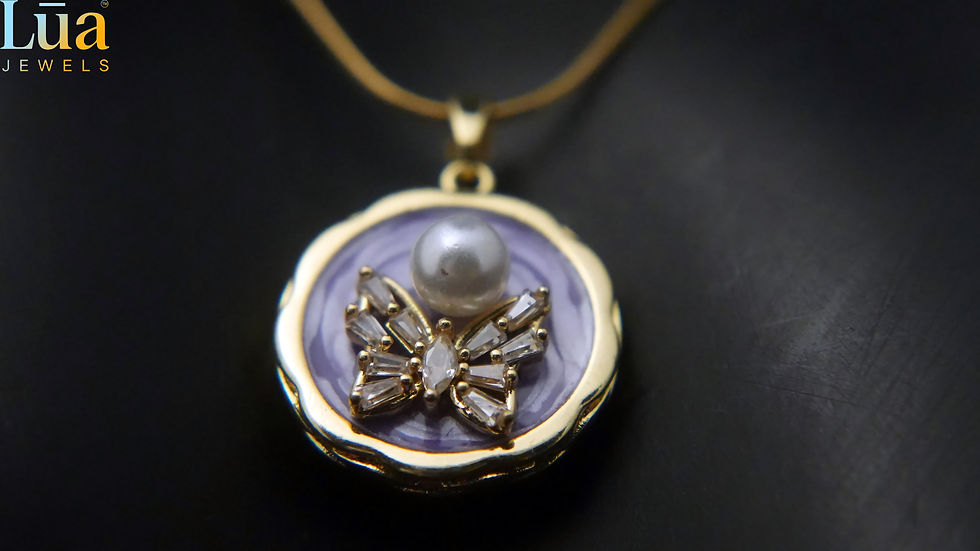 Thumbnail: Gold Butterfly & Pearl Charm Pendant Necklace   Elegant Floral-Inspired