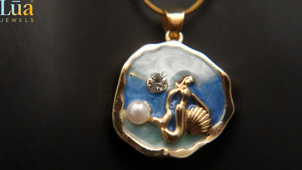 Thumbnail: Ocean-Inspired Gold Mermaid Shell Pendant Necklace With Pearl & Crystal �