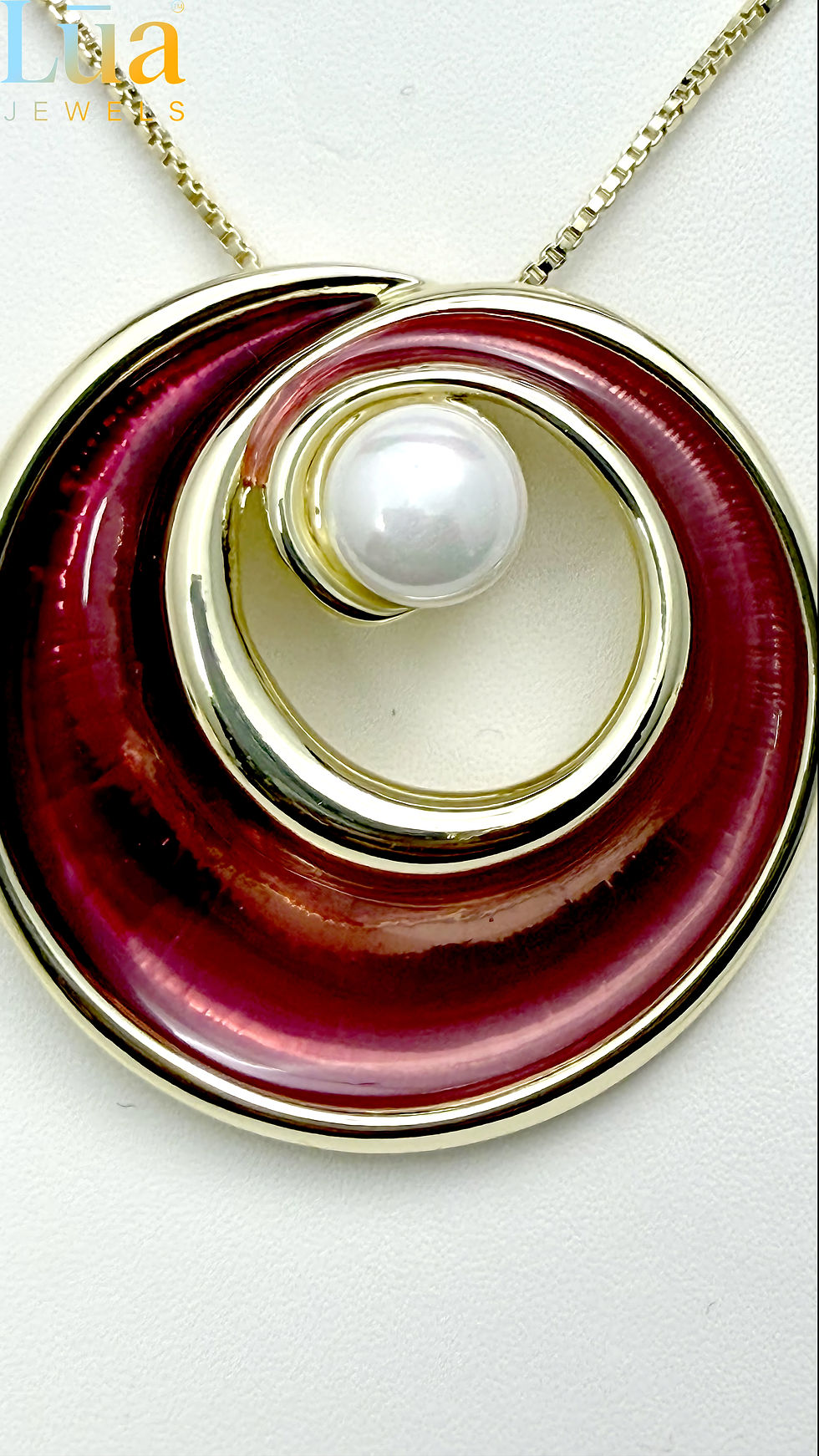 Thumbnail: Gold Enamel Spiral Pearl Pendant Necklace LUA Jewels