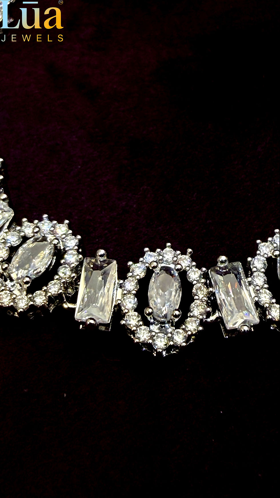 Thumbnail: Silver Oval & Baguette Diamond Bracelet � Luxe Shine Tennis Style LUA JEWELS